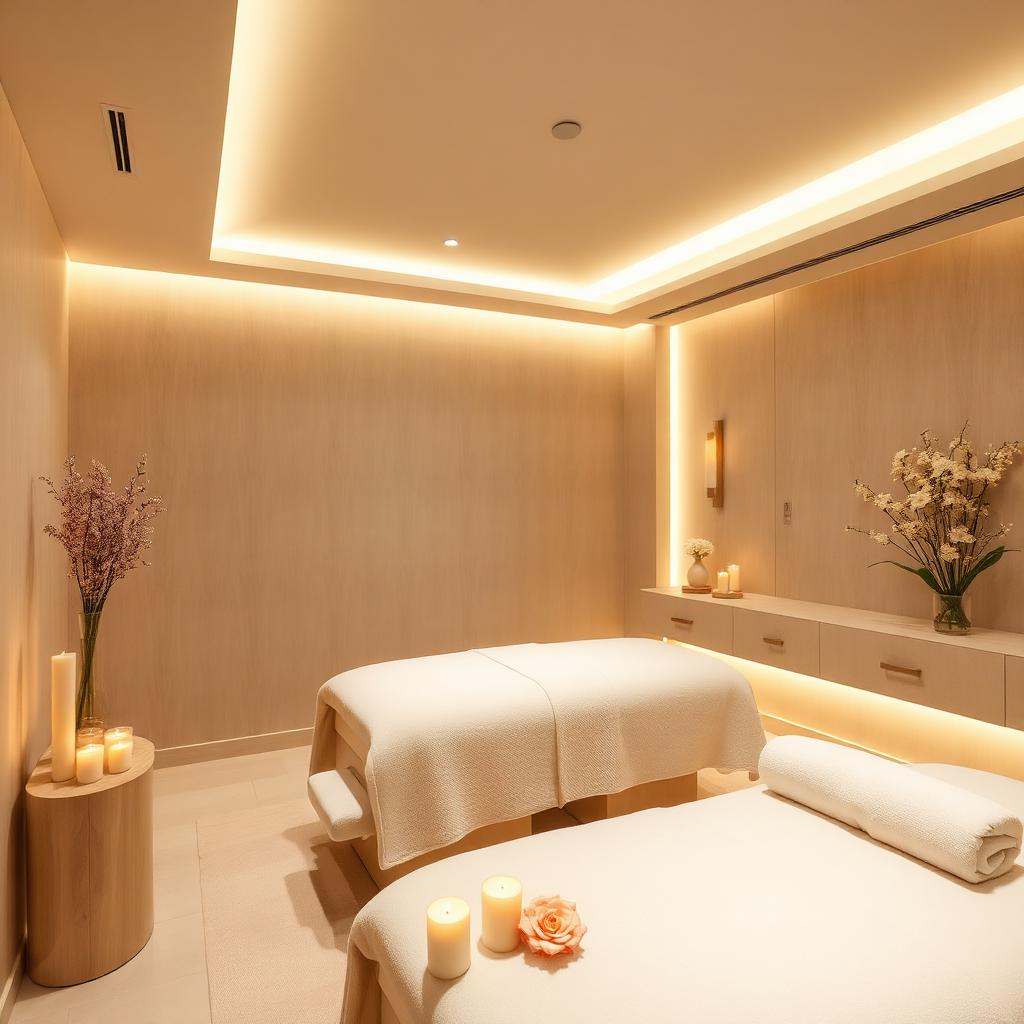 Serene spa treatment room with candlelight