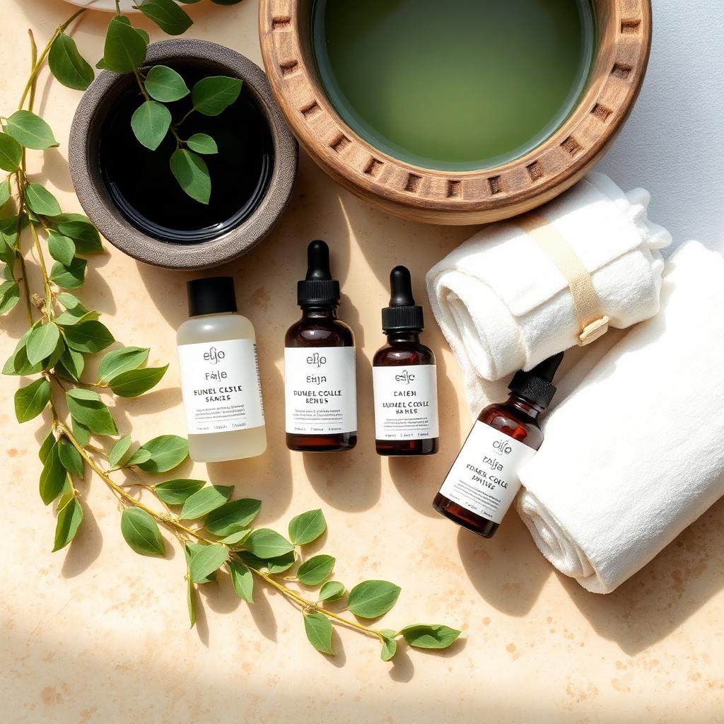 Premium skincare products and towels